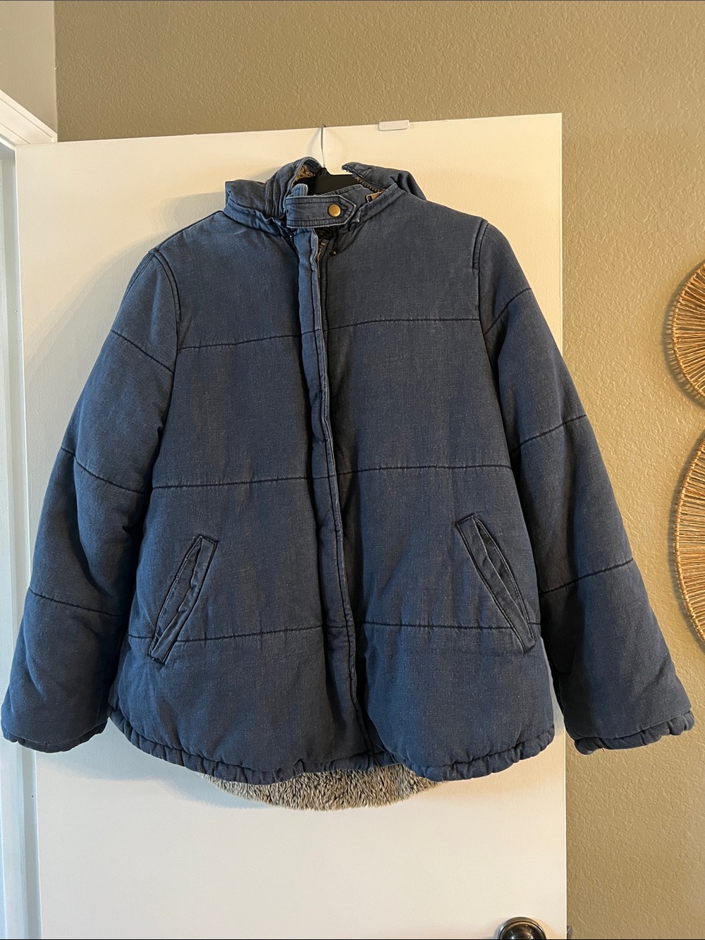 Free People denim fur lined puffer jacket sz Medium